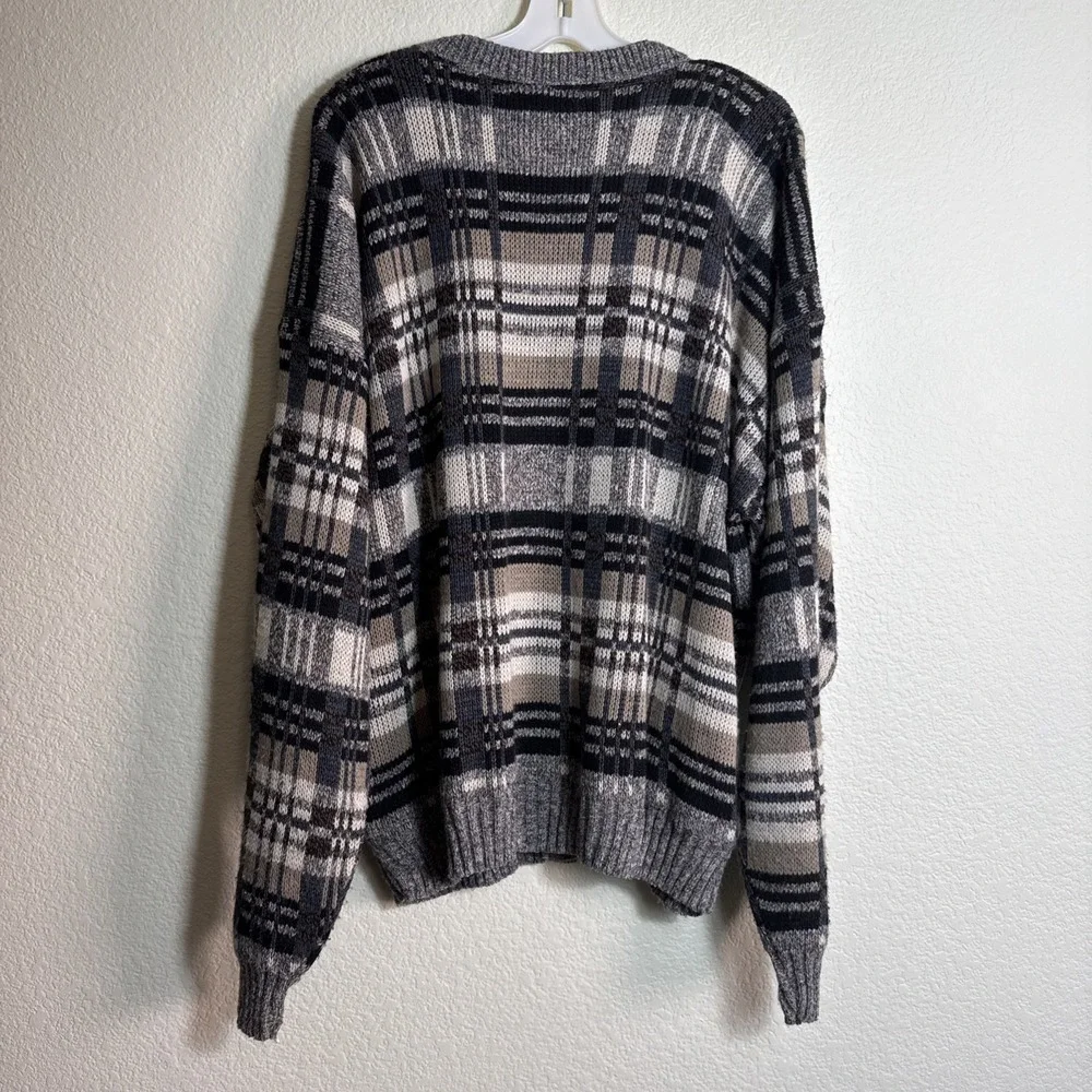 David Taylor‎ Sweater Mens XL Geometric Knit V Neck Grandpacore Grunge Retro Vtg